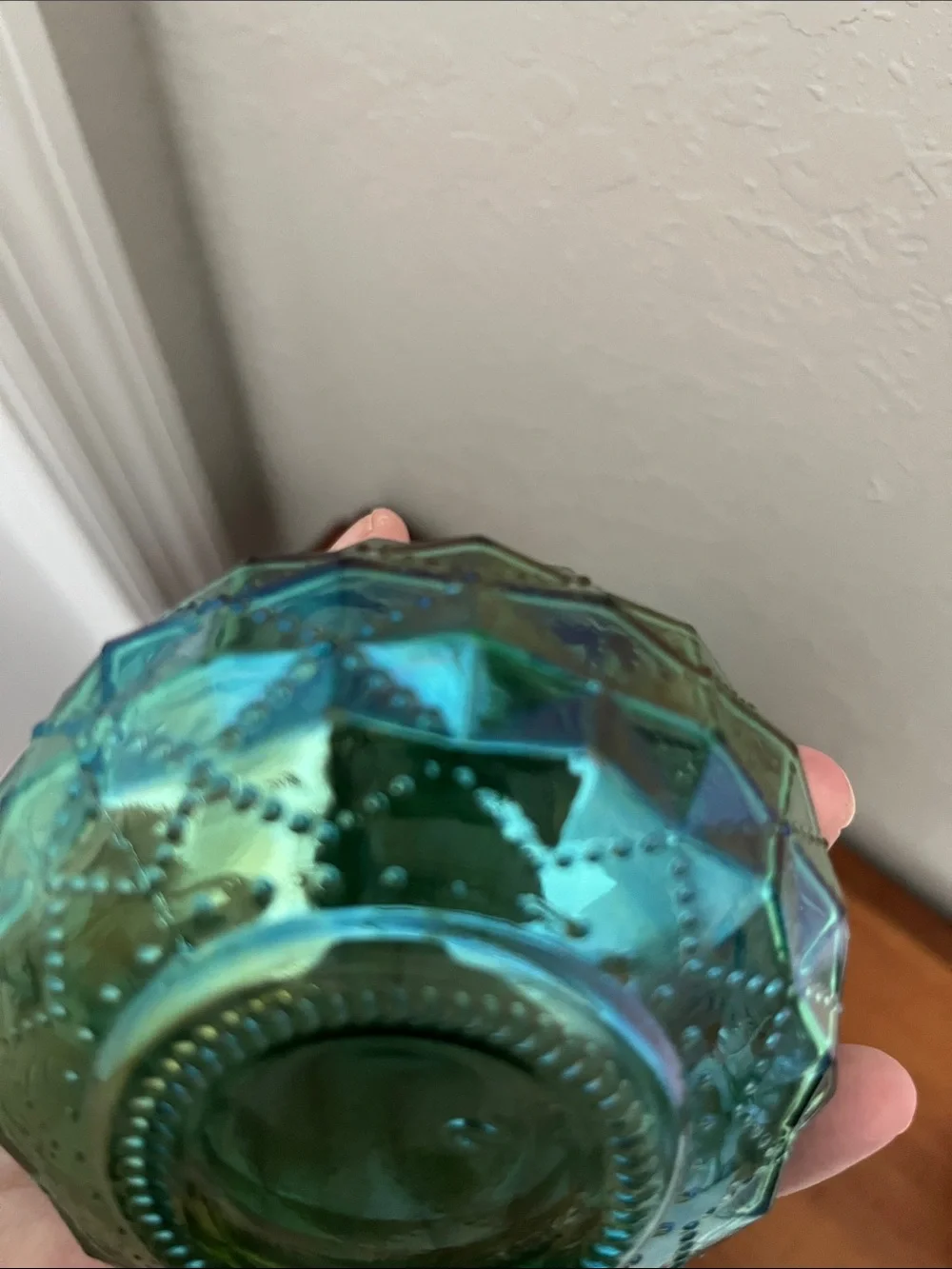 Vintage Carnival Glass quilted Iridescent Pattern Choice of Blue or Green